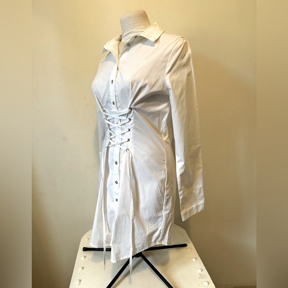NWT Missguided White Lace Up Corset Waist Mini Dress Blouse Tunic 8 M - Picture 4 of 11